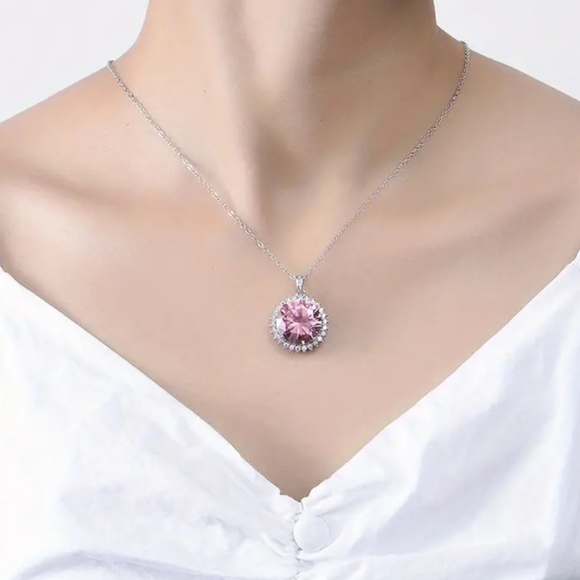 Sweet Pink CZ Pendant Necklace.